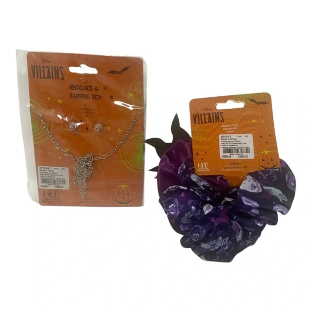 Claire's Disney Villains Maleficent Necklace‎ Earring Set Scrunchie Accessories